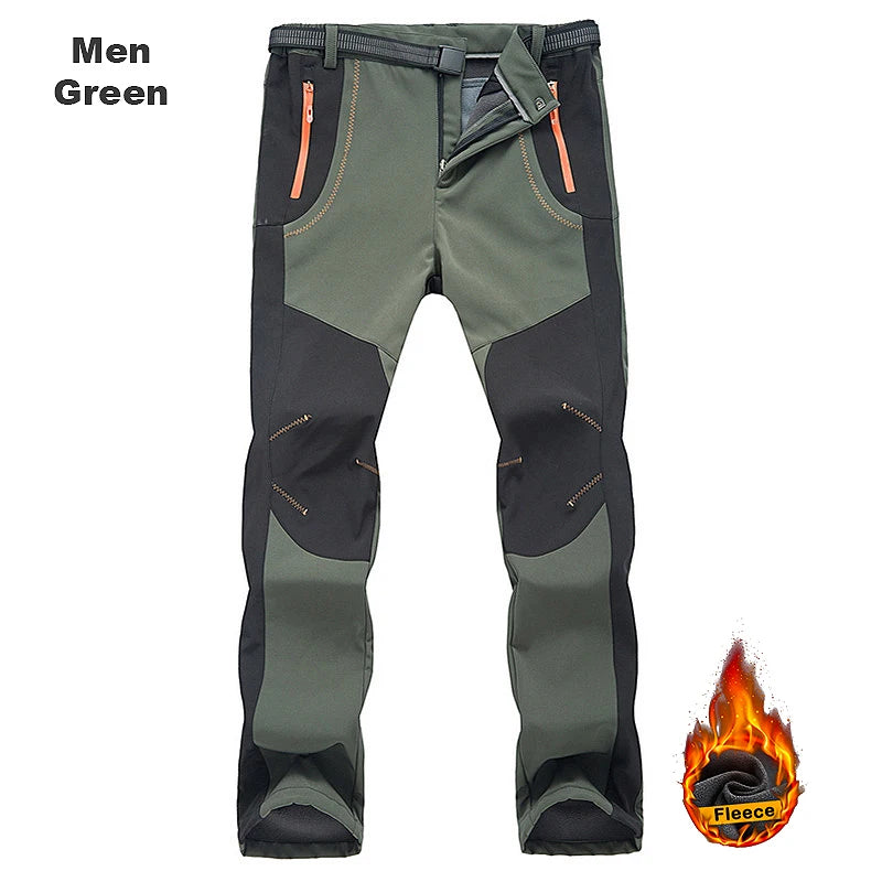 Thick Warm Fleece Hiking Pants Men Winter Waterproof Windproof Outdoor Soft Shell Rain Trousers Trekking Camping Ski Pants